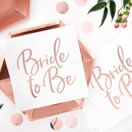 White and Rose Gold Bride to Be Napkins I Modern Hen Party Supplies I My Dream Party Shop I UK