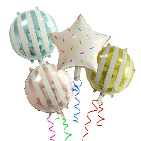 Round Candy Striped Gold Foil Balloons I Modern Party Balloons I My Dream Party Shop I UK