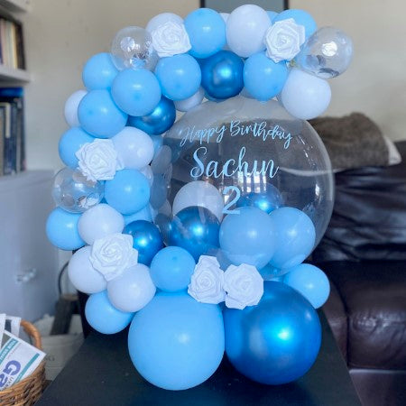 Chrome and Pastel Blue Balloon Hug I Personalised Balloons Ruislip I My Dream Party Shop