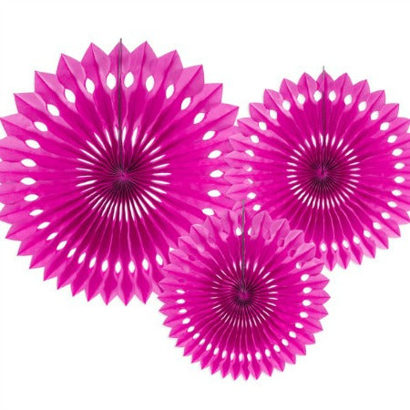 Dark Pink Rosette Fans I Set of Three I Modern Tissue Decorations I UK