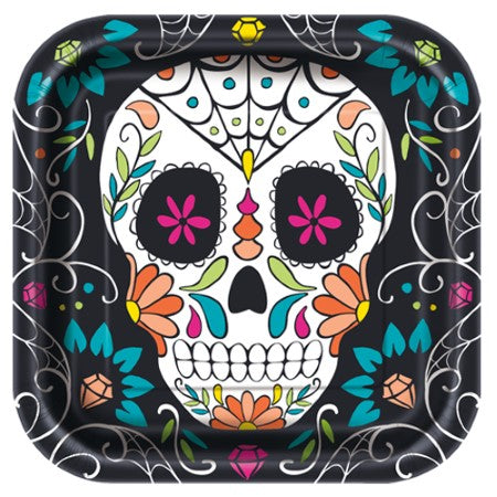 Day of the Dead Skull Square Plates I Day of the Dead Party I My Dream Party Shop