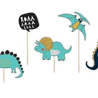 Dinosaur Party Cake Toppers I Turquoise and Mustard Dinosaur Shaped Cake Toppers