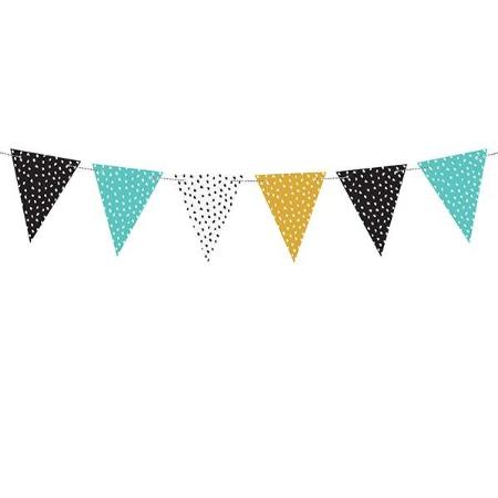 Dinosaur Party Flag Bunting I Black, Turquoise, Mustard and White 