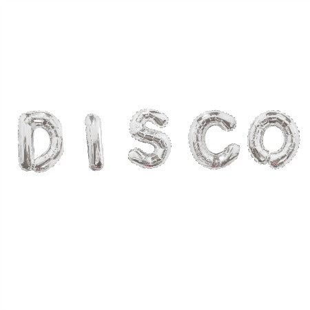 DISCO Silver Balloon Bunting I Balloons spelling the word Disco I UK