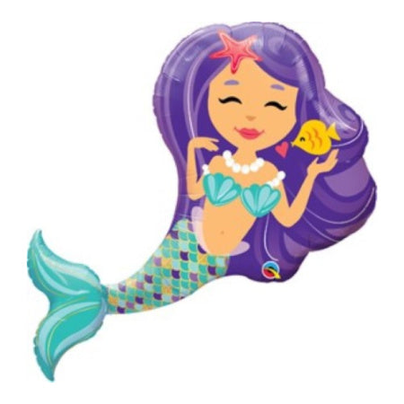 Enchanting Purple Mermaid Balloon I 38 Inches I Mermaid with Purple Hair with Turquoise Tail