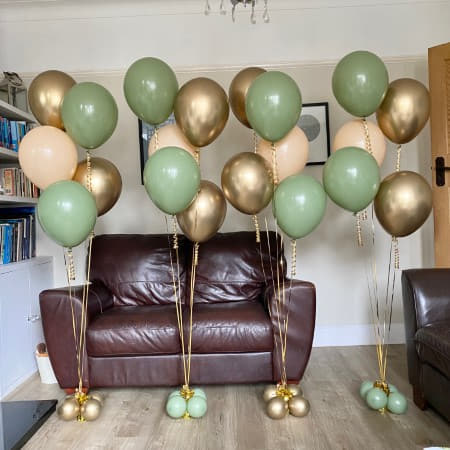 Eucalyptus, Gold and Blush Helium Bouquets I Helium Balloons Ruislip I My Dream Party Shop