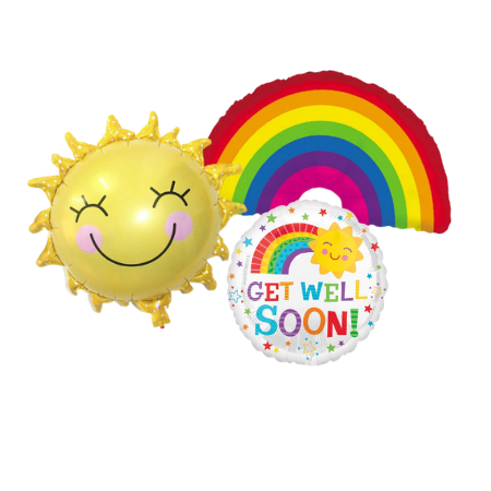 Get Well Soon, Rainbow and Sun Helium Balloons I My Dream Party Shop Ruislip