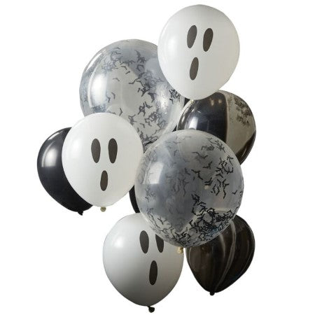 Ghost, Bat Confetti and Marble Balloon Cluster I Halloween Party Balloons I My Dream Party Shop
