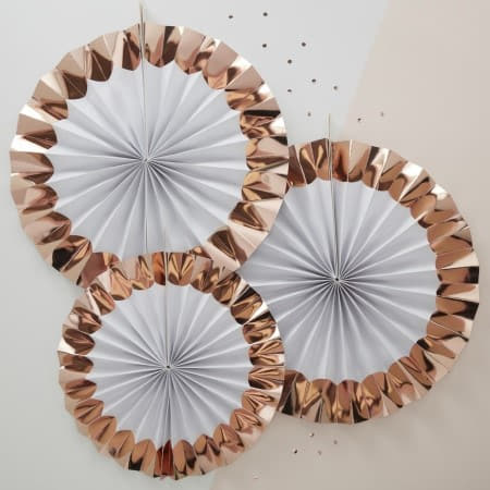 White and Rose Gold Rosette Fans I Paper Fan Decorations I My Dream Party Shop UK