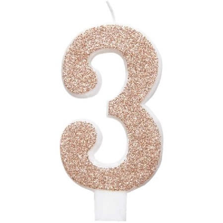 Rose Gold Number Three Candle I Rose Gold Number Candles I My Dream Party Shop UK