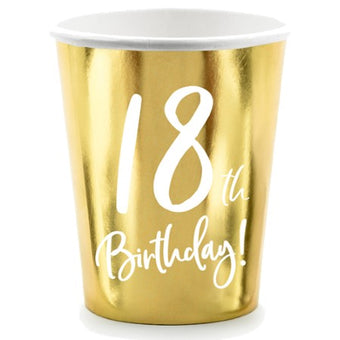 Gold 18th Birthday Cups I 18th Birthday Party Supplies I My Dream Party Shop UK