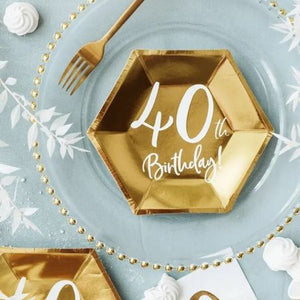 Gold Hexagonal 40th Birthday Party Plates I 40th Birthday Party I My Dream Party Shop UK