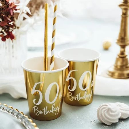 Gold 50th Birthday Party Cups I 50th Birthday Party Supplies I My Dream Party Shop UK