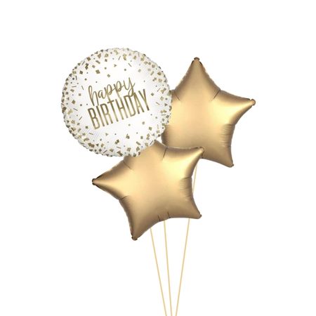 Gold Confetti Happy Birthday Helium Foil Balloon Bouquet I Helium Balloons Ruislip I My Dream Party Shop