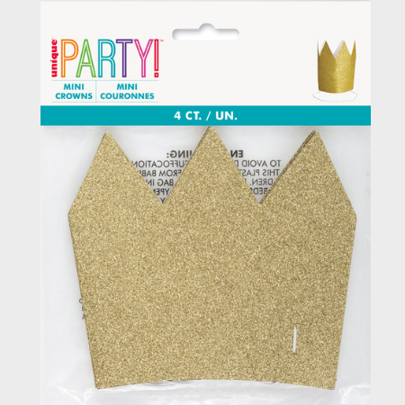 Gold Glitter Mini Crowns - 4 Pack I Princess Party Supplies I My Dream Party Shop