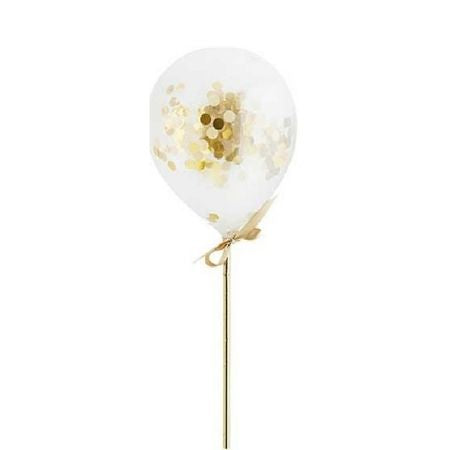 Gold Mini Confetti Balloon Wands I Gold Cake Accessories I My Dream Party Shop