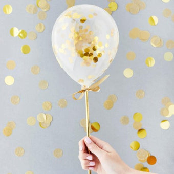 Gold Mini Confetti Balloon Wands I Gold Cake Accessories I My Dream Party Shop