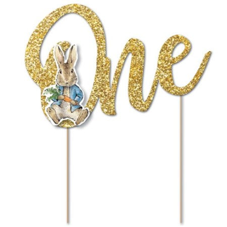 Peter Rabbit Gold Glitter One Cake Topper I First Birthday Party Supplies I My Dream Party Shop UK