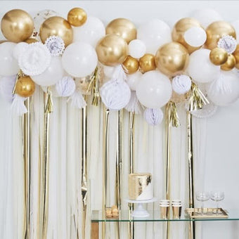 Gold and White Balloon and Fan Garland I Gold and White Decorations I My Dream Party Shop