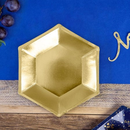 Hexagonal Gold Foil Party Plates I Modern Gold Party Supplies I UK