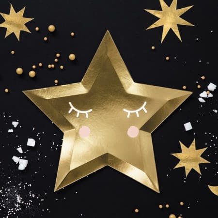 Cute Gold Star Plates Black Background Star Image I UK