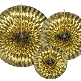 Metallic Gold Rosette Fans I Set of 3 I Modern Party Decorations I My Dream Party Shop I UK