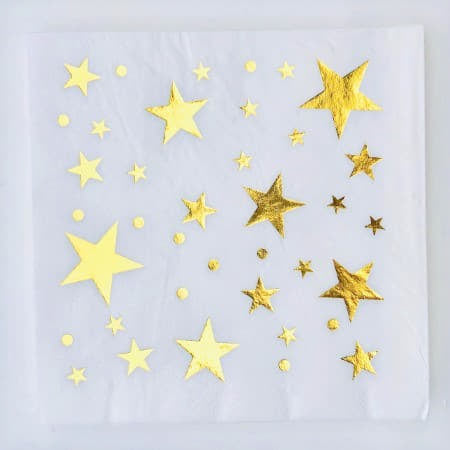White and Gold Star Napkins I Gold Party Tableware and Decorations I UK