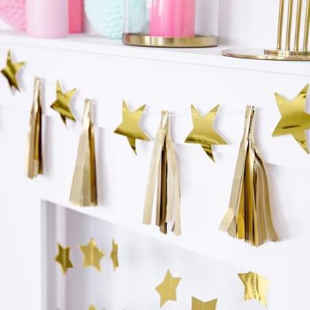 Mini Gold Stars and Tassels Garland I Stylish Gold Party Decorations I UK