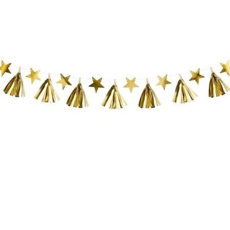 Mini Gold Stars and Tassels Garland I Modern Christening Decorations I UK