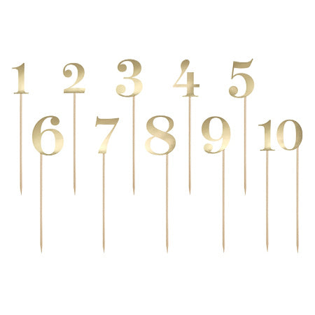 Set of 10 Gold Numbers I Table Numbers or Cake Toppers I Party Accessories I UK