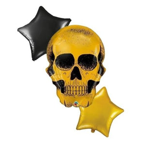 Golden Skull and Stars Helium Balloon Bouquet I Halloween Balloons I My Dream Party Shop