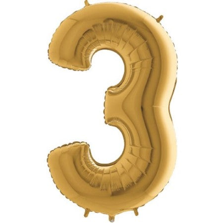 Helium Inflated Vintage Gold Foil Number Three Balloons, 40 Inches I My Dream Party Shop Ruislip 