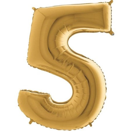 Helium Inflated Vintage Gold Foil Number Five Balloons, 40 Inches I My Dream Party Shop Ruislip 