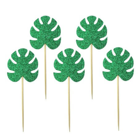 Glittery Green Palm Leaf Cake Toppers I Hawaiian Party Decorations I My Dream Party Shop I UK