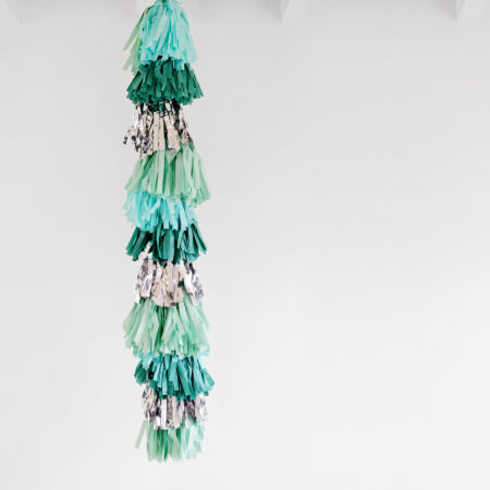 Emerald Green, Mint, White and Silver Tassel Garland - My Dream Party Shop