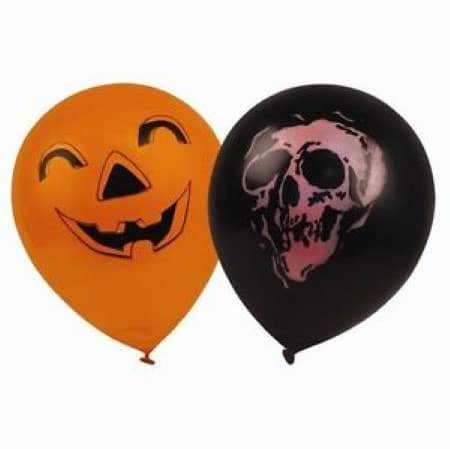 Halloween Orange Balloon with Pumpkin Face and Black Balloon with Orange Skull Face
