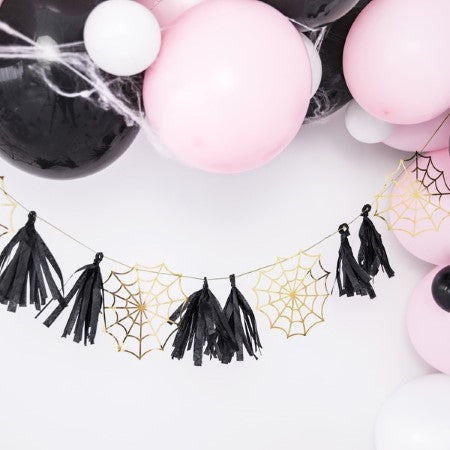 Halloween Gold Spiderweb and Black Tassel Garland I Halloween Party Supplies I My Dream Party Shop