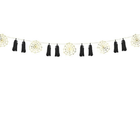Gold Spiderweb and Black Tassel Garland I Halloween Decorations I My Dream Party Shop UK