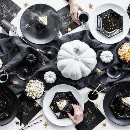 Hexagonal Halloween Black Plates with Gold Bats I Halloween Party I UK