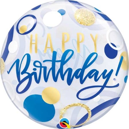 Happy Birthday Blue and Gold Dots Bubble Balloon I My Dream Party Shop
