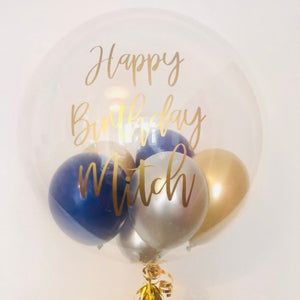 Personalised Gold, Silver and Navy Bubble Balloon I My Dream Party Shop