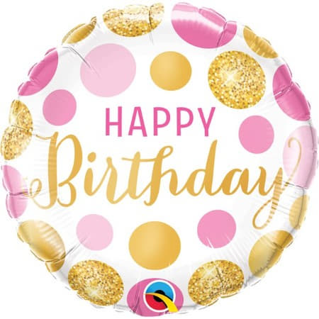 Happy Birthday Pink and Gold Dots Balloon I Modern Birthday Balloons I My Dream Party Shop UK