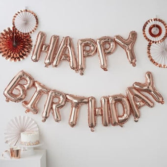 Rose Gold Happy Birthday Balloon Bunting I Rose Gold Party Decorations I My Dream Party Shop UK