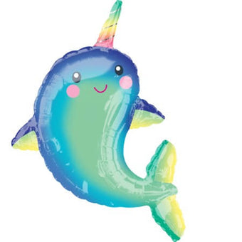 Smiling Narwhal Supershape Foil Balloon I Under the Sea Party I My Dream Party Shop