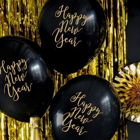 Black Happy New Year Balloons I New Year's Eve Party I My Dream Party Shop UK