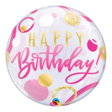 Happy Birthday Pink and Gold Dots Bubble Balloon I Cool Bubble Balloons I My Dream Party Shop UK