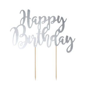 Silver Happy Birthday Cake Topper I Cool Cake Decorations I My Dream Party Shop I UK