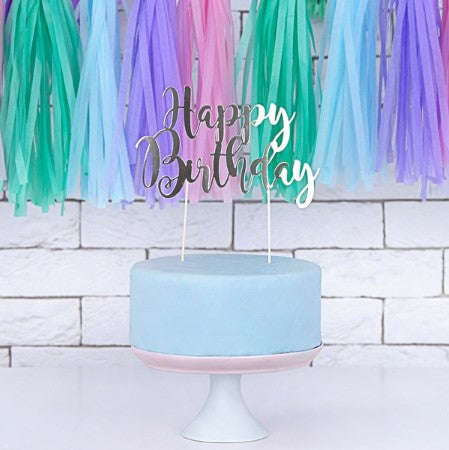 Silver Happy Birthday Cake Topper I Modern Cake Toppers I My Dream Party Shop I UK