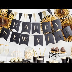 Black Glitter Happy New Year Banner - 2022 New Year's Eve Party Decor, Hello 2022 Wall Banner