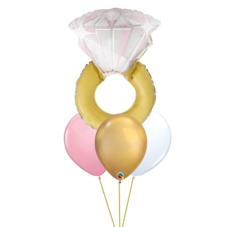 Gold Engagement Ring Helium Balloons (Inflated for Collection)